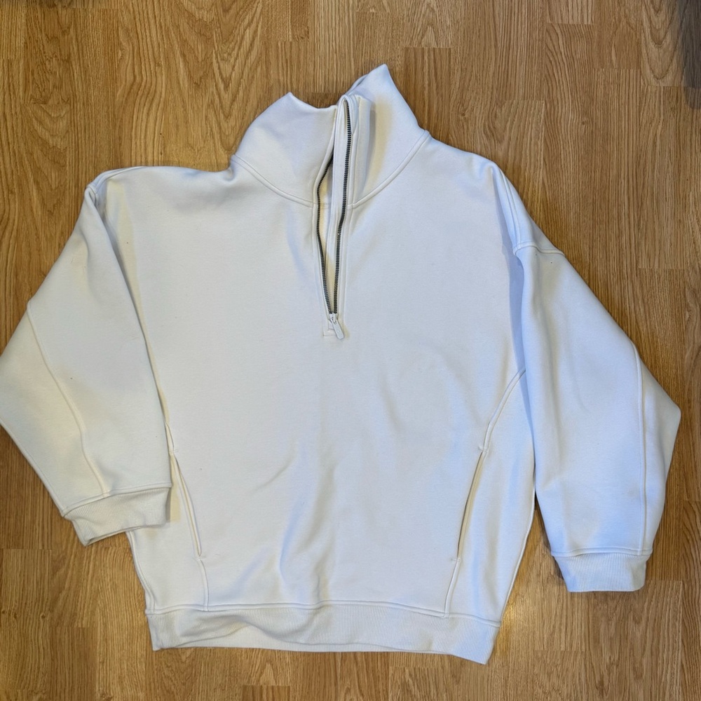 Lululemon White Opal (Off-White) Oversized Quarter Zip Scuba Sweatshirt, Sz-XS/S